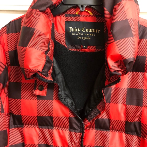 Juicy Couture Black Label Red/Black Plaid Puffer Jacket XL - Picture 7 of 13